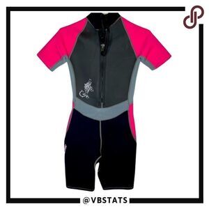 Size 10 Girl's or‎ Boy's O'Rageous Black-Pink Short Sleeve Surf / Wet Suit